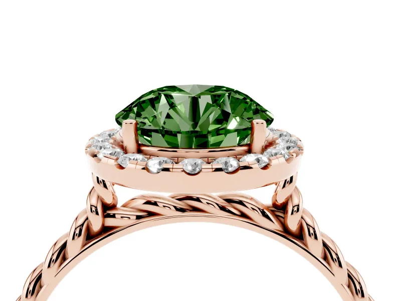 Round Rope Halo Engagement Ring Setting for a Fancy Green Lab-Grown Diamond | Rose Gold