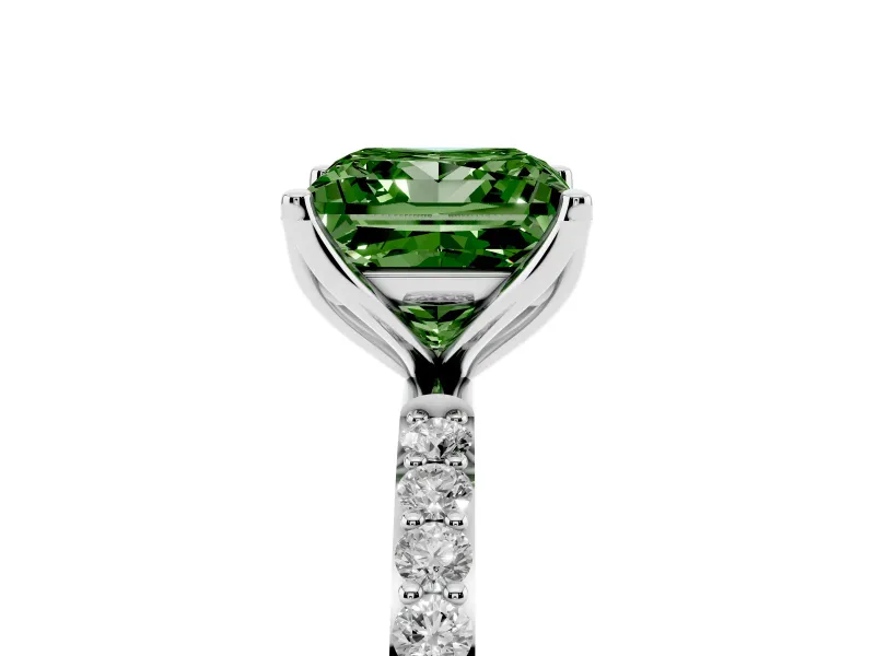 Princess Cut Pave Solitaire Engagement Ring Setting for a Fancy Green Lab-Grown Diamond | Slim Band | Sterling Silver