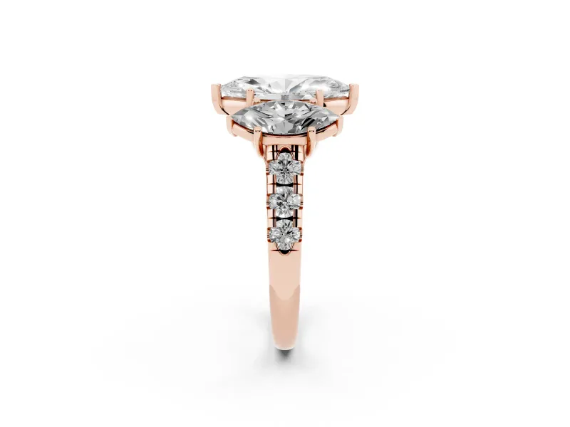 Marquise Three Stone Engagement Ring Setting | Accented Shoulders | Rose Gold