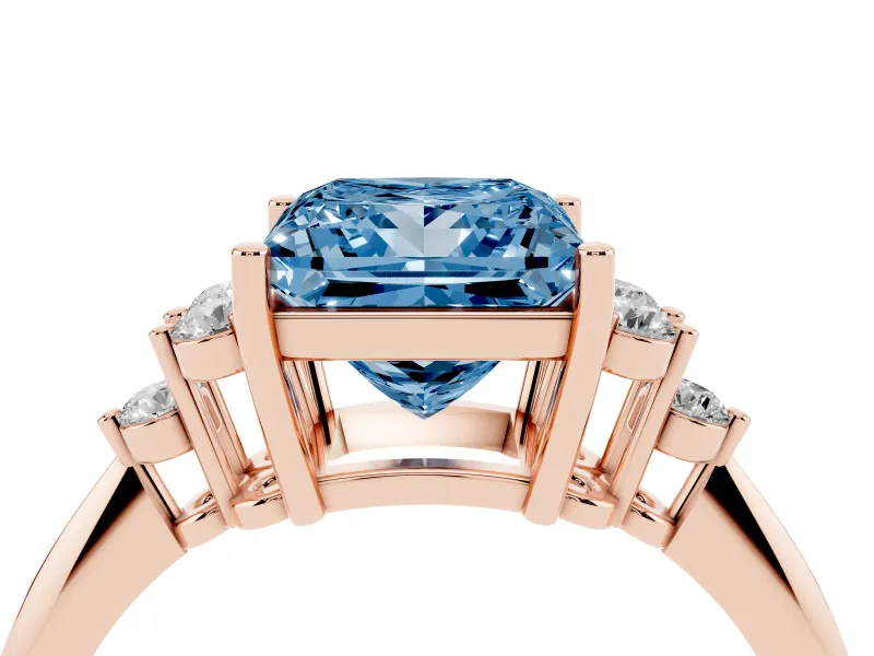 Princess Cut Cluster Accent Engagement Ring Setting for a Fancy Blue Lab-Grown Diamond | Rose Gold