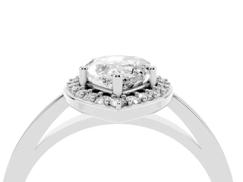 Pear Cut Diamond Halo Ring Set in Silver with Solitaire Band and Prong Setting