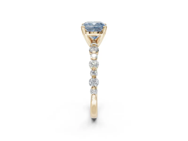 Cushion Cut Pavé Engagement Ring Setting for a Fancy Blue Lab-Grown Diamond | Alternating Accents | Yellow Gold