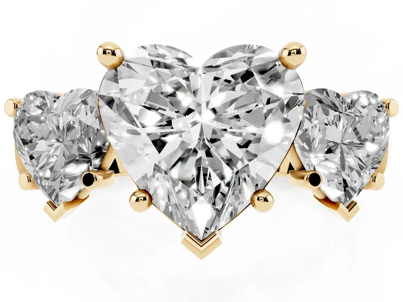 Heart-Shaped Three Stone Engagement Ring Setting | Plain Squared Band | Yellow Gold