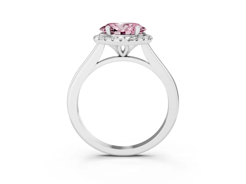 Oval Halo Engagement Ring Setting for a Fancy Pink Lab-Grown Diamond | Plain Polished Band | White Gold