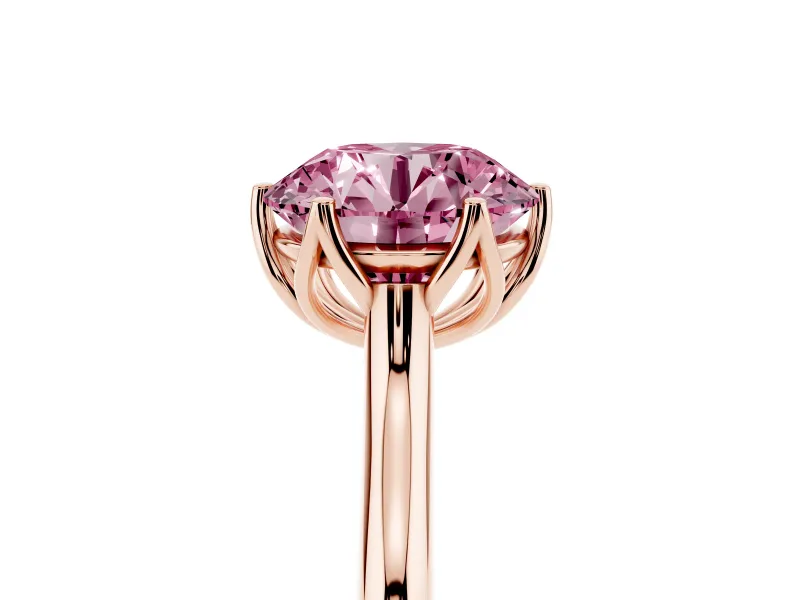 Fancy Pink Round Cut Diamond Solitaire Cathedral Ring Set in Rose gold with Prong Setting