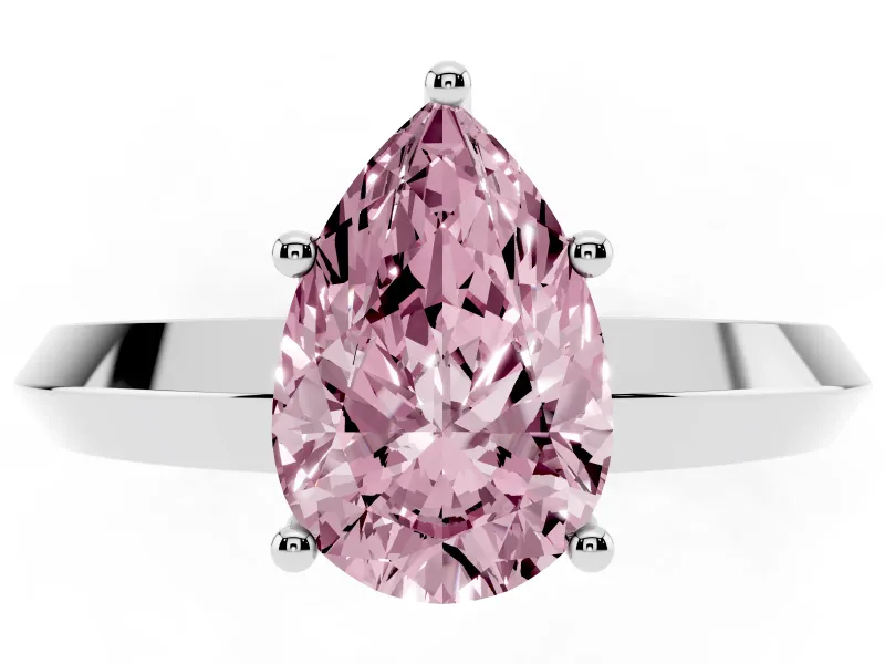 Fancy Pink Pear Cut Diamond Solitaire Engagement Ring Set in Silver with Flat Band and Prong Setting