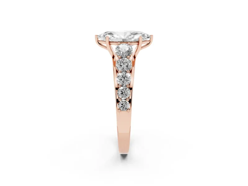Marquise Graduated Side Stone Engagement Ring Setting | Flat Top Band | Rose Gold