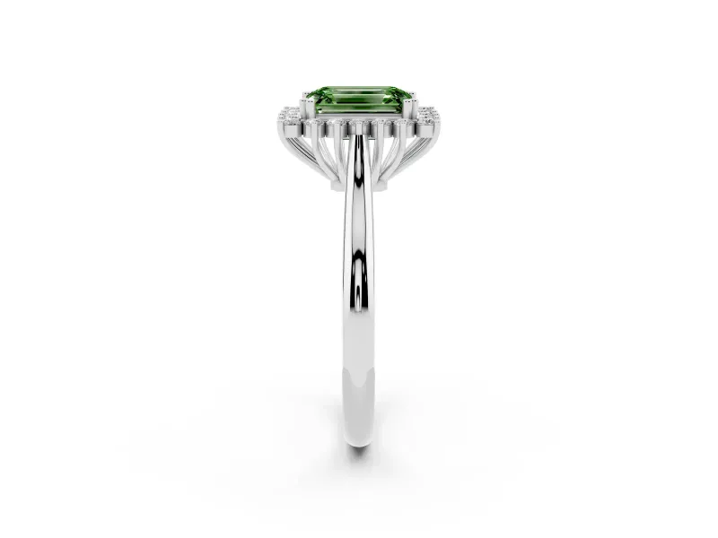 Emerald Cut Starburst Halo Engagement Ring Setting for a Fancy Green Lab-Grown Diamond | Platinum