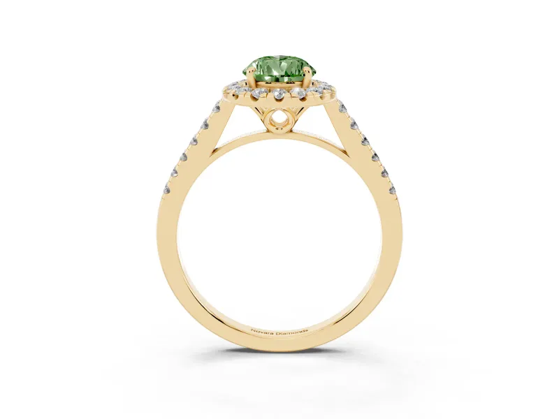 Pear-Shaped Raised Halo Engagement Ring Setting for a Fancy Green Lab-Grown Diamond | Yellow Gold