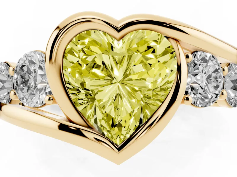 Heart-Shaped Bezel Bypass Engagement Ring Setting for a Fancy Yellow Lab-Grown Diamond | Yellow Gold