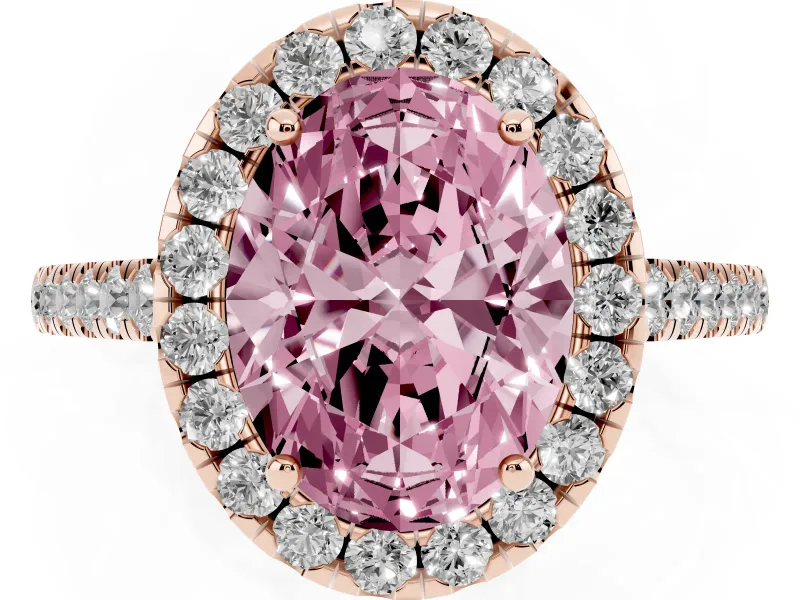 Oval Halo Engagement Ring Setting for a Fancy Pink Lab-Grown Diamond | Pave Shoulders | Rose Gold