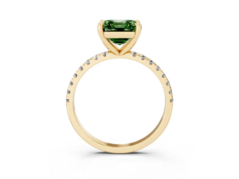 Asscher Cut Petite Pavé Solitaire Engagement Ring Setting for a Fancy Green Lab-Grown Diamond | Slim Band | Yellow Gold