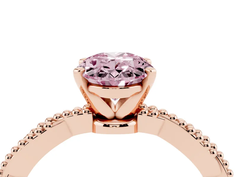 Fancy Pink Oval Cut Diamond Solitaire Ring Set in Rose gold with Twisted Band and Bead Prong Setting