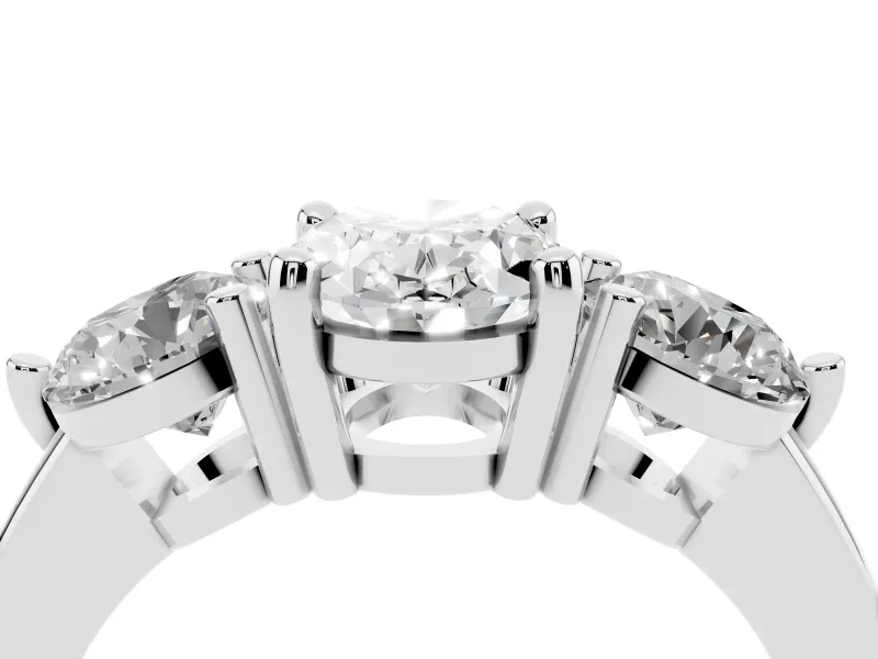 Oval Cut Diamond Three-Stone Ring Set in Platinum with Prong Setting and Classic Band