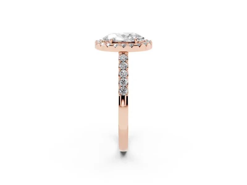 Oval Halo Engagement Ring Setting | Single Row Pavé Band | Rose Gold