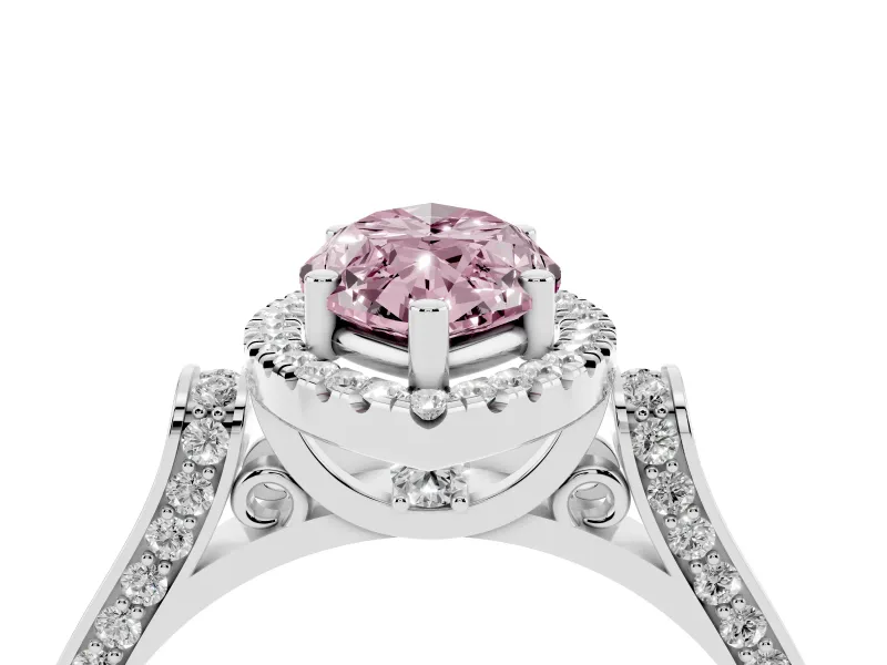 Fancy Pink Marquise Cut Diamond Halo Ring Set in White gold with Pavé-Lined Split Shank Band