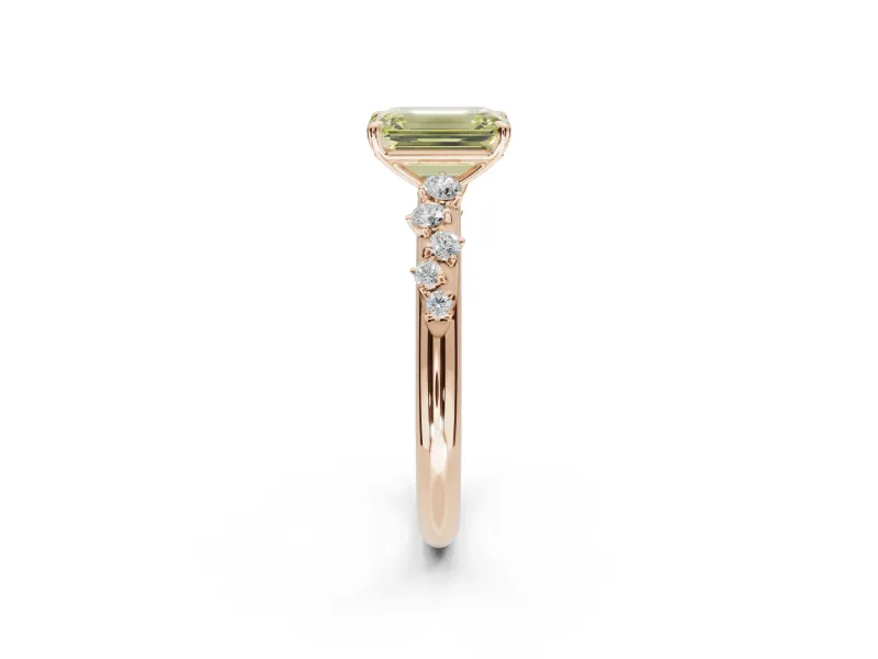 Emerald Cut Graduated Solitaire Engagement Ring Setting for a Fancy Yellow Lab-Grown Diamond | Rose Gold