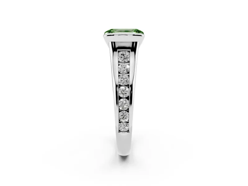 Emerald Cut Half Bezel Engagement Ring Setting for a Fancy Green Lab-Grown Diamond | Platinum