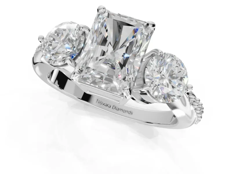 Radiant Cut Three Stone Engagement Ring Setting | Tapered Pave Band | Platinum