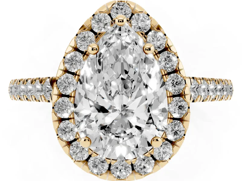 Pear-Shaped Raised Halo Engagement Ring Setting | Pave Band | Yellow Gold