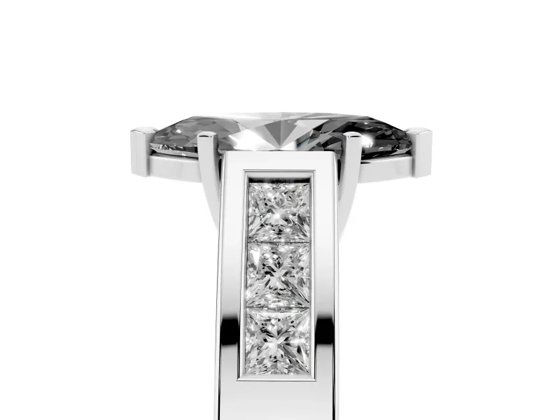 Marquise Channel-Set Engagement Ring Setting for a Black Center | Wide Band | Sterling Silver
