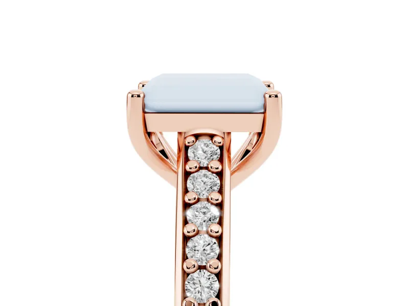Radiant Cut Graduated Pave Cathedral Solitaire Engagement Ring Setting | Scroll Cut-Outs | Rose Gold