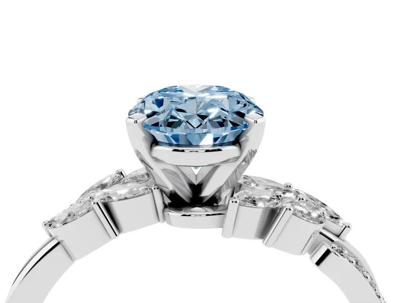 Oval Floral Engagement Ring Setting for a Fancy Blue Lab-Grown Diamond | White Gold