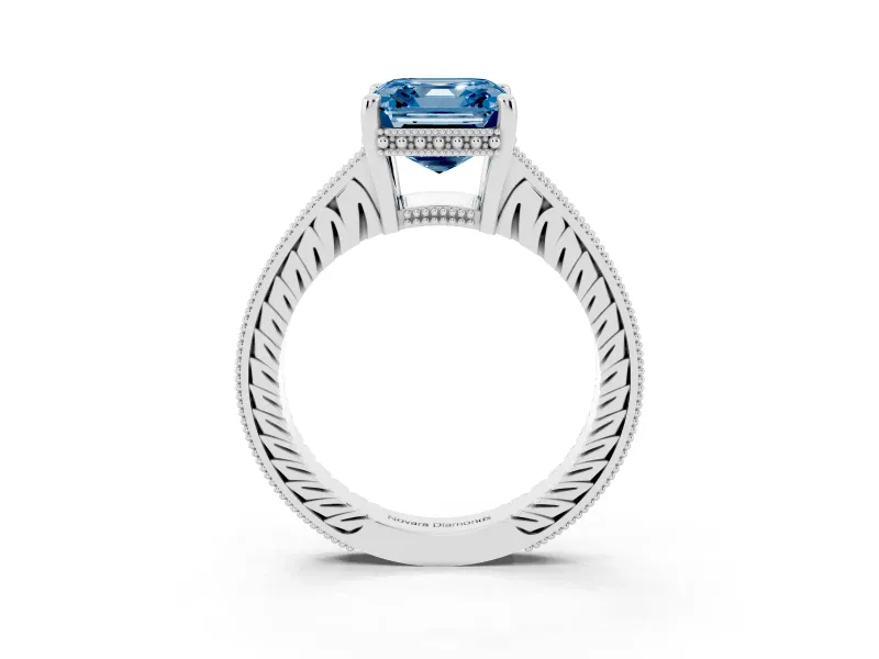 Asscher Cut Engraved Engagement Ring Setting for a Fancy Blue Lab-Grown Diamond | White Gold