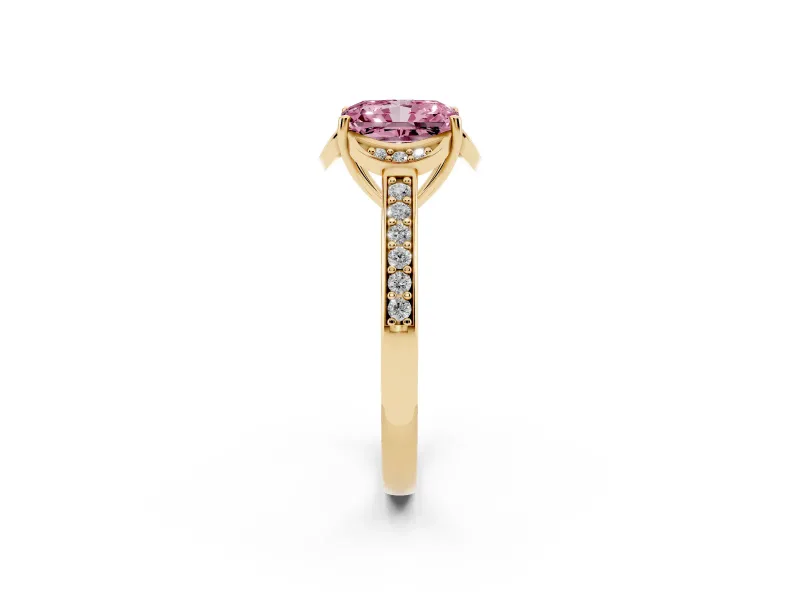 Radiant Cut Floral Pavé Engagement Ring Setting for a Fancy Pink Lab-Grown Diamond | Yellow Gold