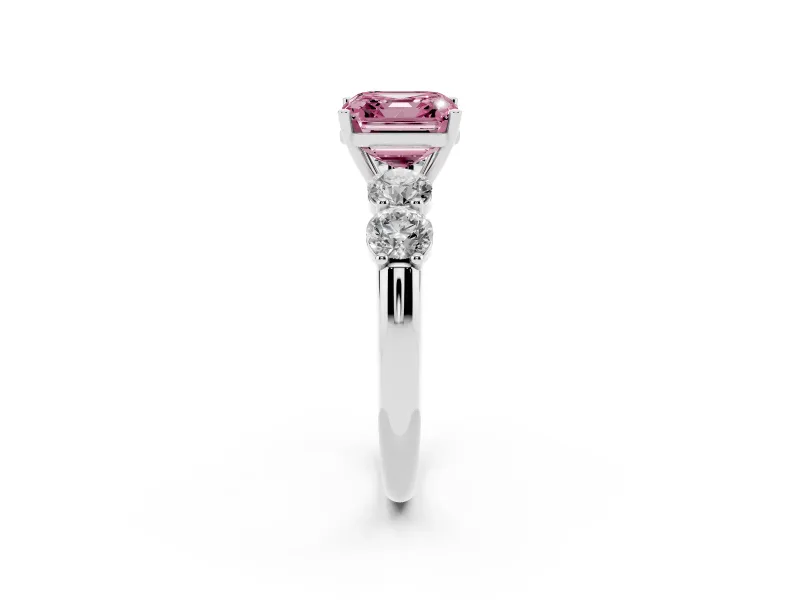 Asscher Cut Five Stone Engagement Ring Setting for a Fancy Pink Lab-Grown Diamond | Prong Set Side Stones | White Gold