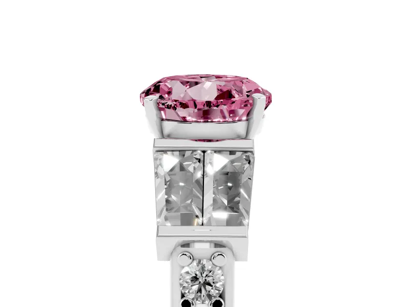 Round Channel Set Baguette Engagement Ring Setting for a Fancy Pink Lab-Grown Diamond | Platinum