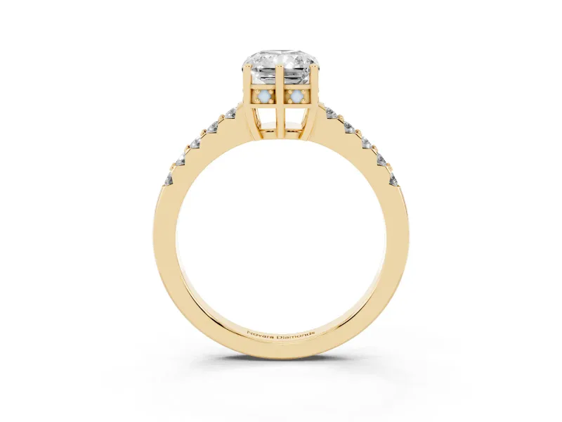 Radiant Cut Hidden Halo Solitaire Engagement Ring Setting | Shared Prong Band | Yellow Gold
