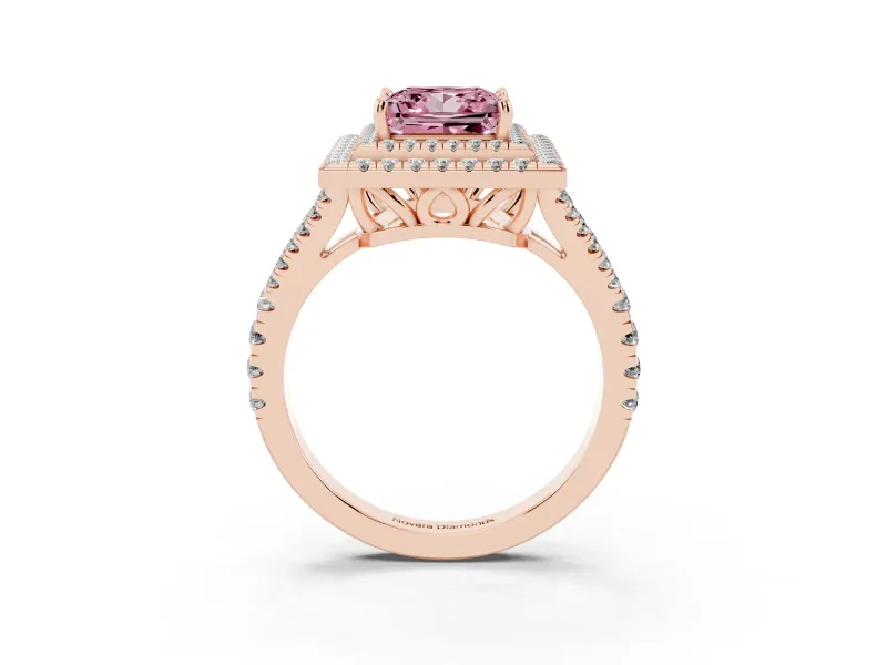 Princess Cut Halo Engagement Ring Setting for a Fancy Pink Lab-Grown Diamond | Rose Gold - Design NV-24799