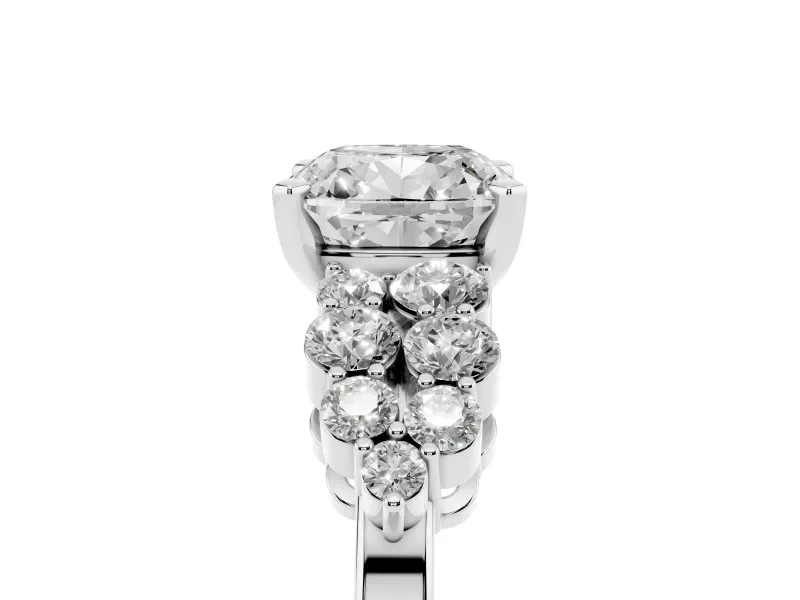 Cushion Cut Diamond Cluster Engagement Ring Set in White gold with Pavé Band and Prong Setting