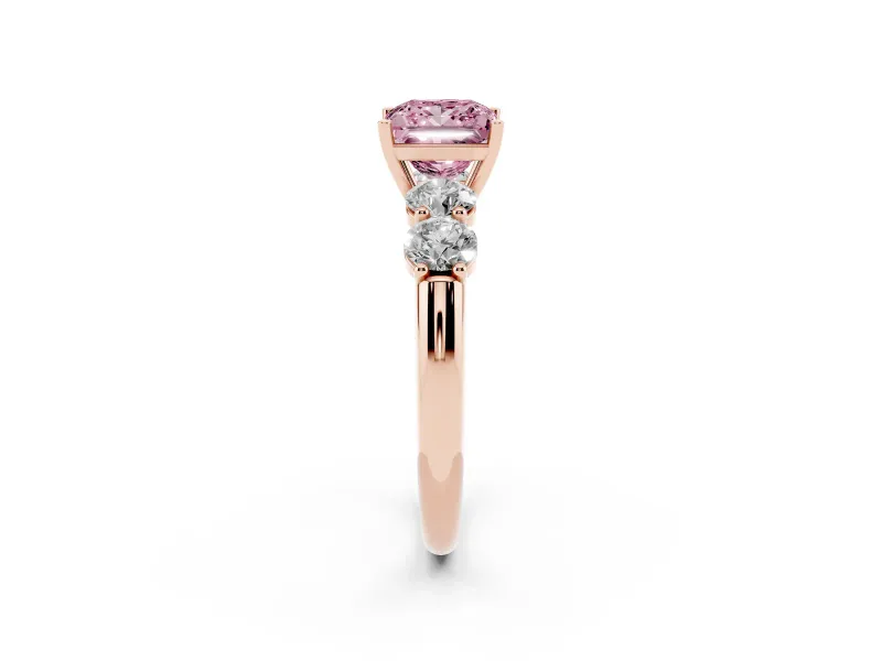 Princess Cut Five Stone Engagement Ring Setting for a Fancy Pink Lab-Grown Diamond | Prong Set Side Stones | Rose Gold