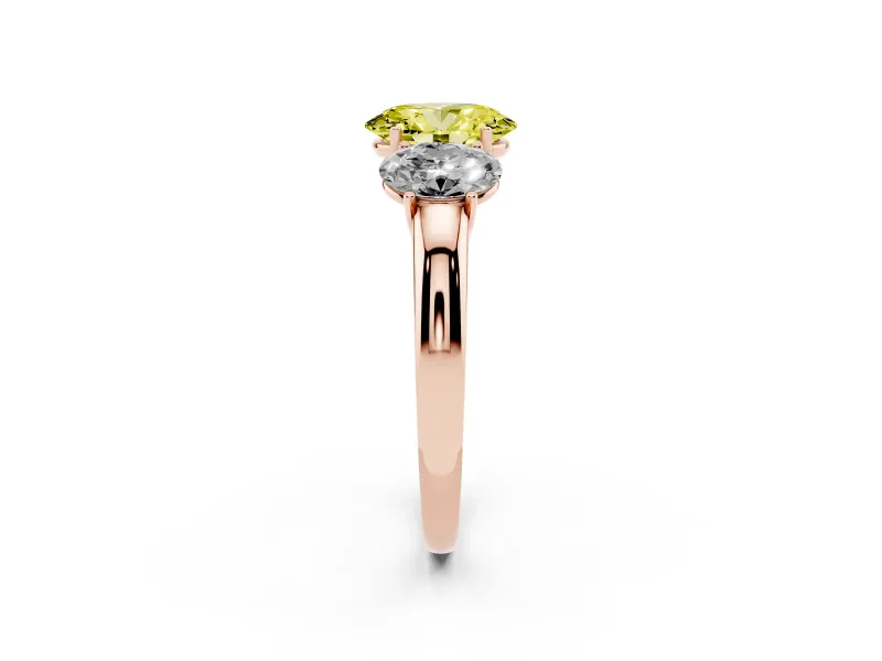 Oval Three Stone Engagement Ring Setting for a Fancy Yellow Lab-Grown Diamond | Matching Side Stones | Rose Gold
