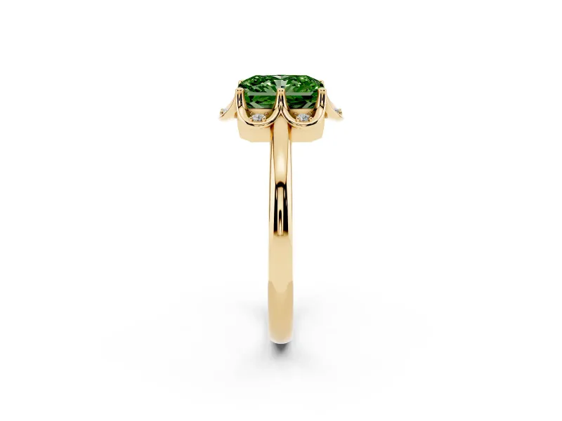 Radiant Cut Petal Halo Engagement Ring Setting for a Fancy Green Lab-Grown Diamond | Yellow Gold