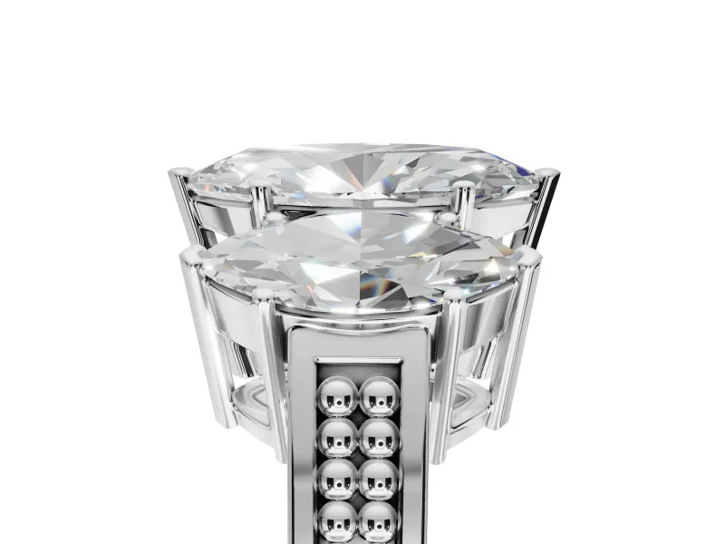 Marquise Three Stone Engagement Ring Setting | Beaded Shoulders | Platinum