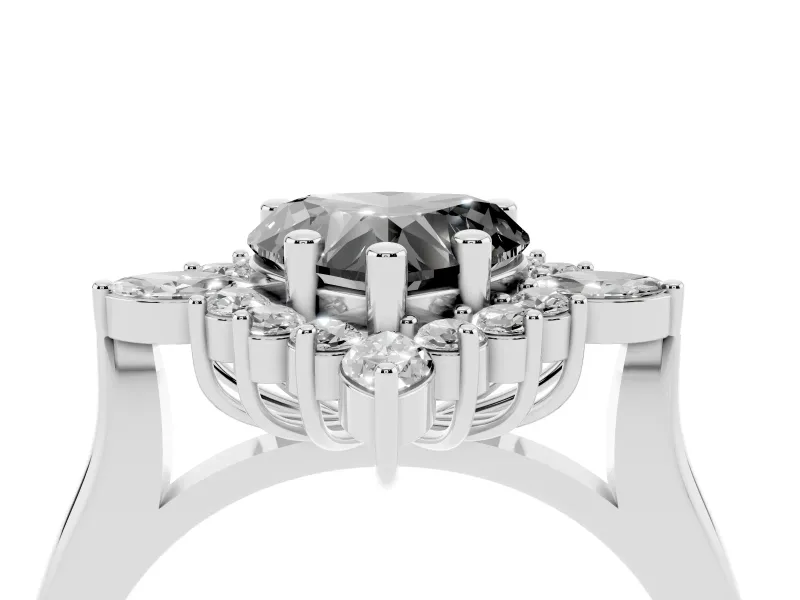 Fancy Black Heart Cut Diamond Cluster Halo Ring Set in Platinum with Marquise and Round Accents