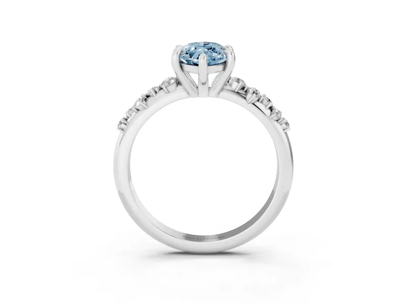 Fancy Blue Marquise Cut Diamond Solitaire Vine Band Ring Set in Platinum with Round Accents and Prong Setting