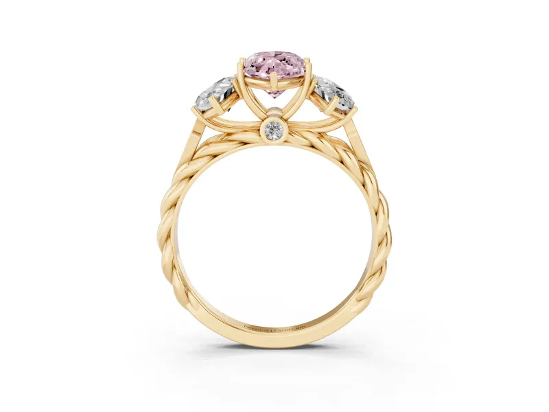 Marquise Three Stone Engagement Ring Setting for a Fancy Pink Lab-Grown Diamond | Braided Band | Yellow Gold