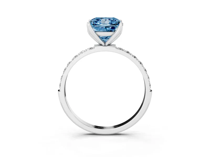 Princess Cut Pave Engagement Ring Setting for a Fancy Blue Lab-Grown Diamond | Slim Band | Platinum