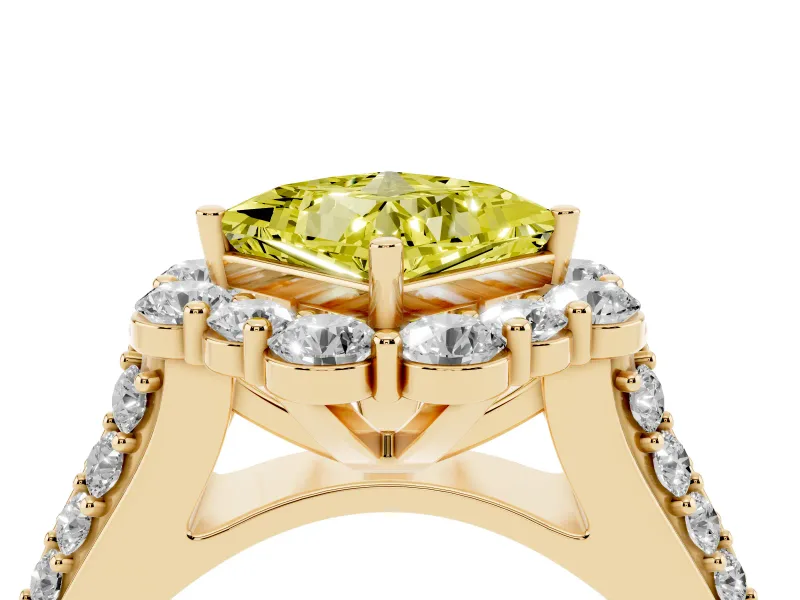 Princess Cut Large Accent Halo Engagement Ring Setting for a Fancy Yellow Lab-Grown Diamond | Yellow Gold