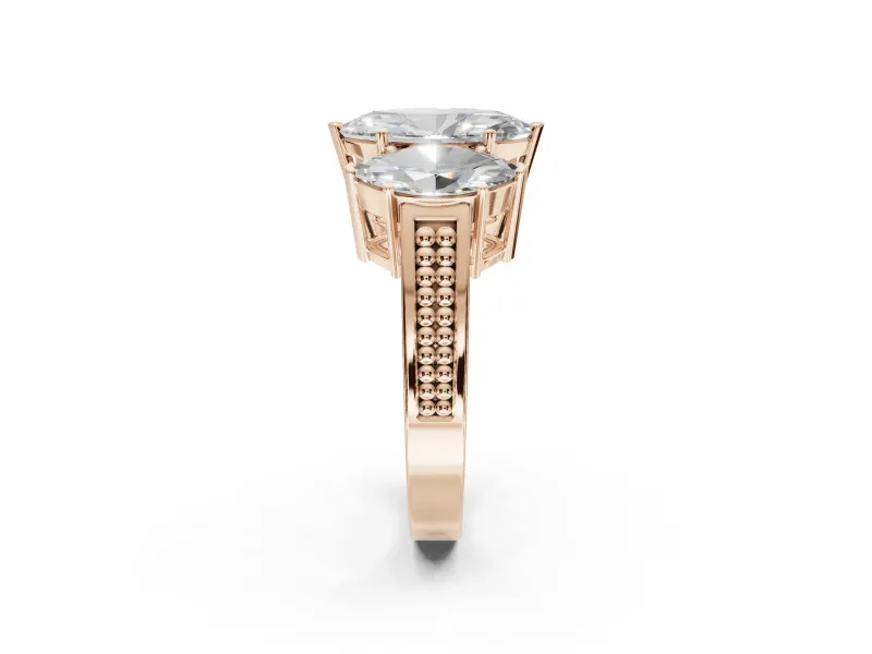 Marquise Three Stone Engagement Ring Setting | Beaded Shoulders | Rose Gold