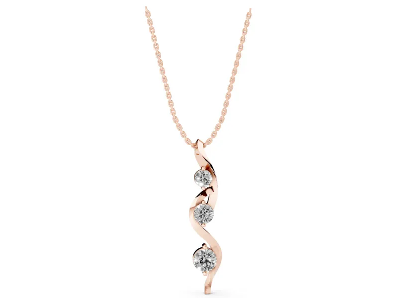 Round Lab-Grown Diamond Graduated Three-Stone Swirl Pendant Necklace | Prong Set | Rose Gold