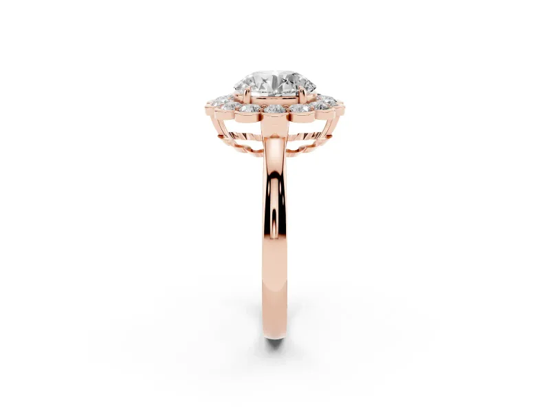 Round Scalloped Cluster Halo Engagement Ring Setting | Plain Band | Rose Gold