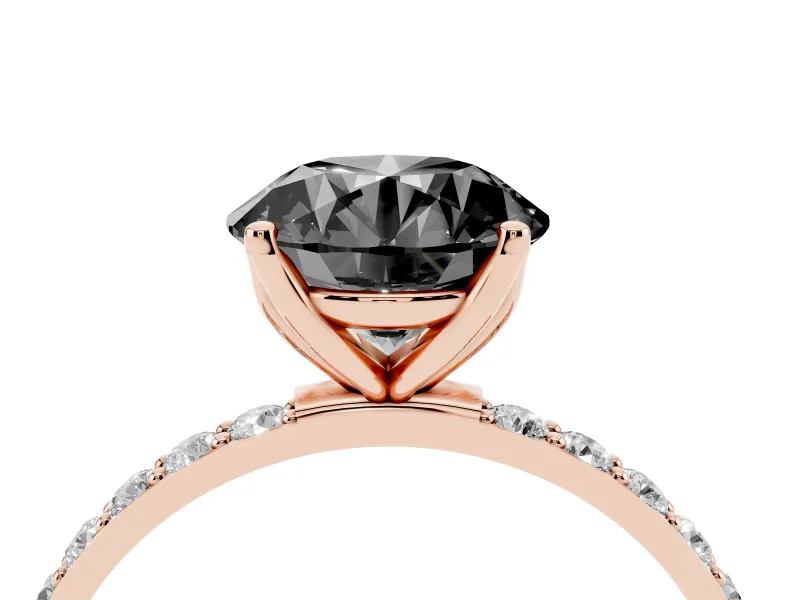 Round Pavé Solitaire Engagement Ring Setting for a Black Center | Fine Line Pavé Band | Rose Gold