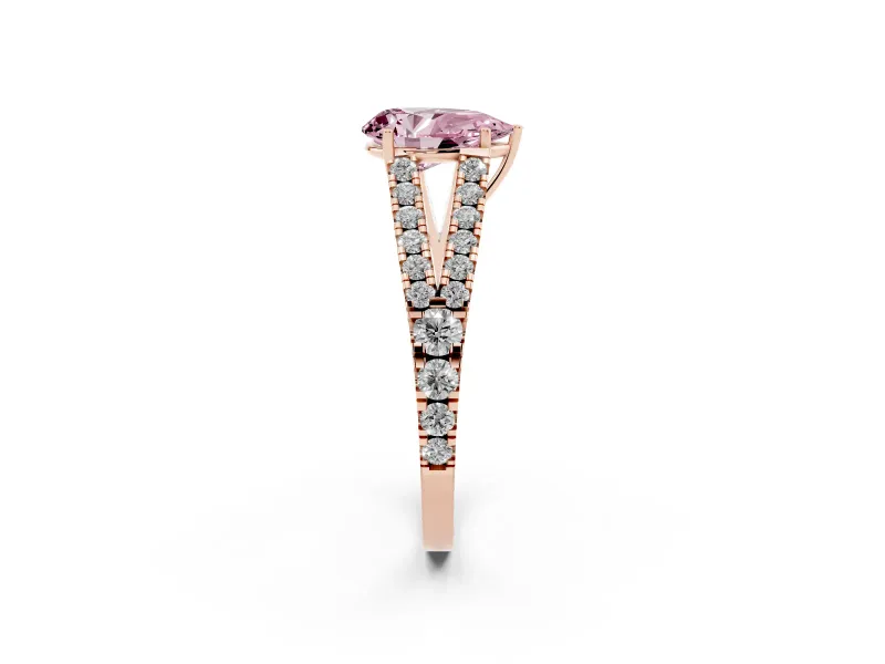 Pear-Shaped Graduated Split Shank Engagement Ring Setting for a Fancy Pink Lab-Grown Diamond | Rose Gold