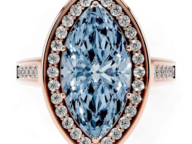 Marquise Rimmed Halo Engagement Ring Setting for a Fancy Blue Lab-Grown Diamond | Rose Gold