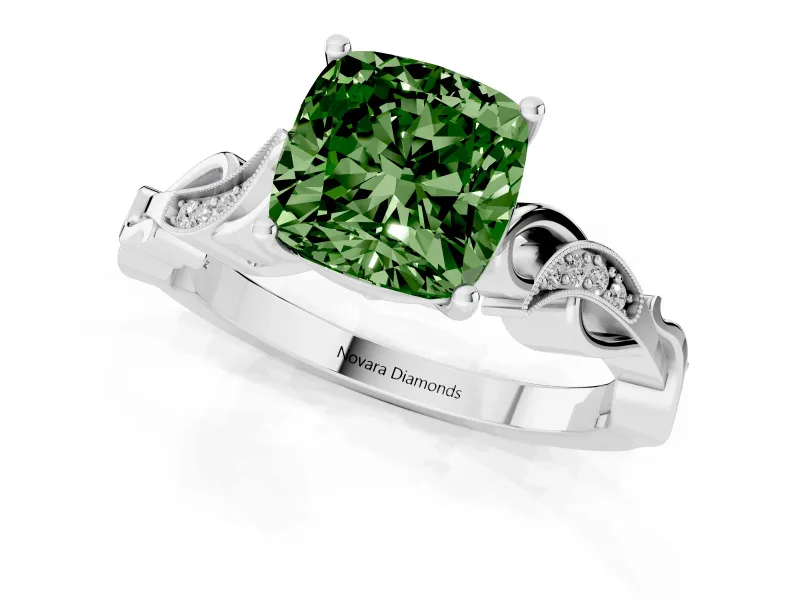 Cushion Cut Vine Engagement Ring Setting for a Fancy Green Lab-Grown Diamond | Sterling Silver
